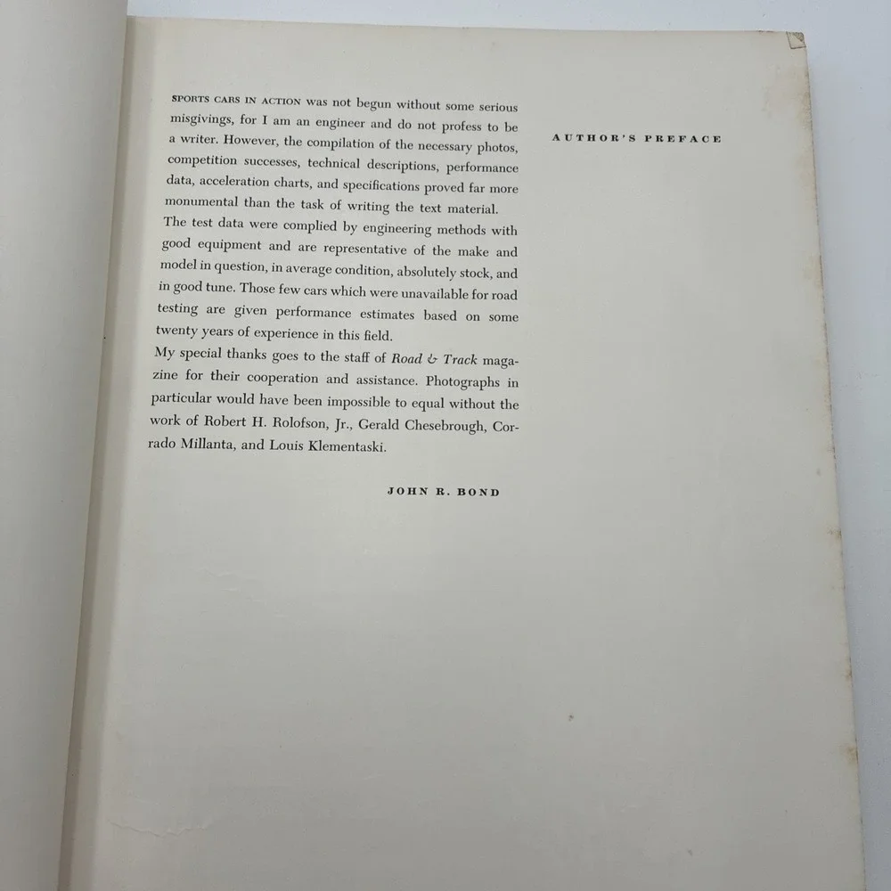 Sports Cars in Action John R Bond 1954 Hardcover 1st Ed Vintage Automotive Book